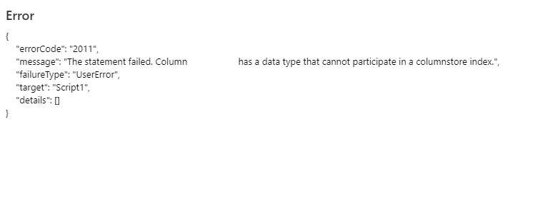 Column has a data type that cannot participate in a columnstore index